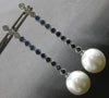 ESTATE LARGE 2.24CT AAA WHITE & BLUE SAPPHIRE & SOUTH SEA PEARL 18K WHITE GOLD EARRINGS