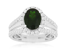 2.82CT DIAMOND & AAA RUSSALITE 14KT WHITE GOLD 3D OVAL & ROUND ENGAGEMENT RING