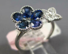 2.19CT DIAMOND & AAA SAPPHIRE 18KT WHITE GOLD 3D FLOWER STAR FILIGREE LOVE RING