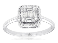 .32CT DIAMOND 14KT WHITE GOLD ROUND & BAGUETTE CLUSTER HALO FRIENDSHIP LOVE RING