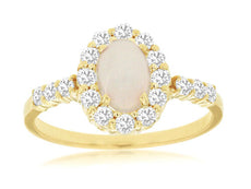 .97CT DIAMOND & AAA OPAL 14KT YELLOW GOLD OVAL ROUND FLOWER FRIENDSHIP LOVE RING