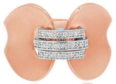 ESTATE .17CT DIAMOND 18K WHITE & ROSE GOLD DOUBLE HEART LOVE KNOT 3 ROW FUN RING