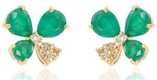 1.43CT DIAMOND & AAA EMERALD 14KT YELLOW GOLD 3D FLOWER BUTTERFLY STUD EARRINGS