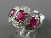 ESTATE LARGE 2.25CT DIAMOND & AAA RUBY 18K WHITE GOLD 3 STONE HALO MILGRAIN RING