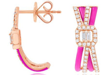 .43CT DIAMOND & PINK ENAMEL 14KT ROSE GOLD ROUND & BAGUETTE FUN HANGING EARRINGS