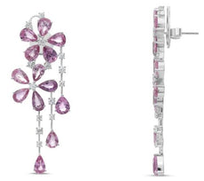 16.54CT DIAMOND & AAA PINK SAPPHIRE 18KT WHITE GOLD PEAR SHAPE & ROUND EARRINGS