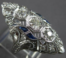 ANTIQUE EXTRA LARGE .78CT OLD MINE DIAMOND & AAA SAPPHIRE PLATINUM RING #27762
