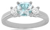 1.14CT DIAMOND & AAA AQUAMARINE 14KT WHITE GOLD CUSHION & ROUND ENGAGEMENT RING