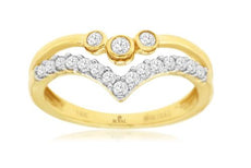 .35CT DIAMOND 14KT 2 TONE GOLD 3D ROUND 3 STONE DOUBLE BAND V SHAPE CONTOUR RING
