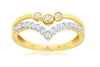 .35CT DIAMOND 14KT 2 TONE GOLD 3D ROUND 3 STONE DOUBLE BAND V SHAPE CONTOUR RING
