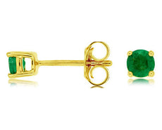 ESTATE .56CT AAA EMERALD 14KT YELLOW GOLD CLASSIC ROUND SOLITAIRE STUD EARRINGS