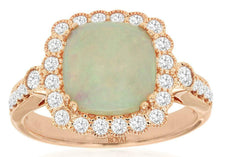 2.20CT DIAMOND & AAA OPAL 14KT ROSE GOLD CUSHION & ROUND SQUARE FLOWER FUN RING