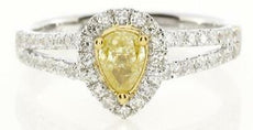 1.0CT WHITE & FANCY YELLOW DIAMOND 18K 2 TONE GOLD 3D PEAR SHAPE ENGAGEMENT RING