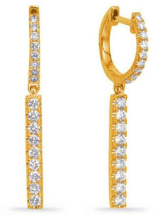 ESTATE .53CT DIAMOND 14KT YELLOW GOLD 3D CLASSIC BAR FUN HUGGIE HANGING EARRINGS
