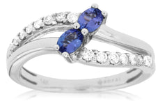 .57CT DIAMOND & AAA TANZANITE 14KT WHITE GOLD 3D OVAL & ROUND DIAGONAL LOVE RING