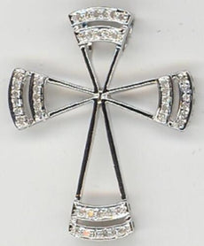 ESTATE .20CT DIAMOND 14K WHITE GOLD 3D CLASSIC DOUBLE ROW CROSS FLOATING PENDANT