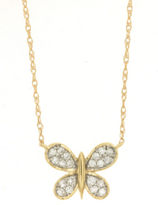 ESTATE .15CT DIAMOND 14KT 2 TONE GOLD 3D CLASSIC BUTTERFLY LOVE NECKLACE