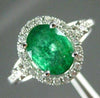 ESTATE WIDE 1.51CT DIAMOND & AAA EMERALD 14K WHITE GOLD 3D HALO ENGAGEMENT RING