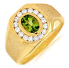 1.27CT DIAMOND & AAA PERIDOT 14KT YELLOW GOLD 3D MATTE & SHINY BEZEL MENS RING