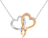ESTATE .05CT DIAMOND 14KT WHITE & ROSE GOLD DOUBLE HEART LOVE KNOT FUN NECKLACE