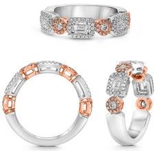 1.03CT WHITE & PINK DIAMOND 18KT WHITE & ROSE GOLD ROUND & EMERALD CUT FUN RING