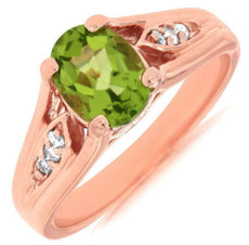 1.35CT DIAMOND & AAA PERIDOT 14KT ROSE GOLD 3D OVAL & ROUND FRIENDSHIP LOVE RING