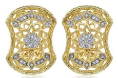 ESTATE .16CT DIAMOND 14KT YELLOW GOLD STAR FLOWER OVAL FILIGREE CLIP ON EARRINGS