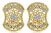 ESTATE .16CT DIAMOND 14KT YELLOW GOLD STAR FLOWER OVAL FILIGREE CLIP ON EARRINGS