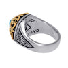 ESTATE AAA TURQUOISE 18KT YELLOW GOLD & 925 SILVER 3D SQUARE FILIGREE FUN RING