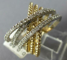 .69CT DIAMOND 14KT 2 TONE GOLD MULTI ROW CRISS CROSS INFINITY BEADED LOVE RING