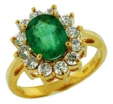 2.75CT DIAMOND & AAA EMERALD 14K YELLOW GOLD OVAL & ROUND FLOWER ENGAGEMENT RING
