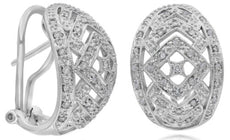 LARGE .56CT DIAMOND 14KT WHITE GOLD 3D OPEN FILIGREE DOME SHAPE HANGING EARRINGS