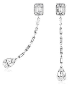.75CT DIAMOND 14KT WHITE GOLD ROUND & BAGUETTE BY THE YARD FUN HANGING EARRINGS