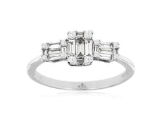 .41CT DIAMOND 14KT WHITE GOLD ROUND & BAGUETTE CLUSTER PAST PRESENT FUTURE RING