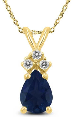 .72CT DIAMOND & AAA SAPPHIRE 14K YELLOW GOLD PEAR SHAPE & ROUND FLOATING PENDANT