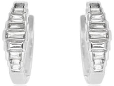 .23CT DIAMOND 14K WHITE GOLD BAGUETTE GRADUATING CHANNEL HUGGIE HANGING EARRINGS