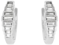 .23CT DIAMOND 14K WHITE GOLD BAGUETTE GRADUATING CHANNEL HUGGIE HANGING EARRINGS