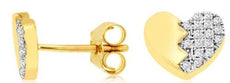 ESTATE .15CT DIAMOND 14KT 2 TONE GOLD ROUND PAVE HEART SHAPE LOVE STUD EARRINGS