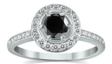 .69CT WHITE & BLACK DIAMOND 14KT WHITE GOLD CLASSIC ROUND HALO ENGAGEMENT RING