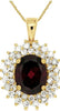 3.25CT DIAMOND & AAA GARNET 14KT YELLOW GOLD OVAL & ROUND HALO FLOATING PENDANT