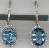 6.32CT DIAMOND & AAA AQUAMARINE 14KT WHITE GOLD 3D OVAL & ROUND HANGING EARRINGS