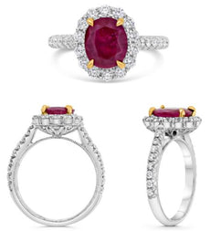 2.80CT DIAMOND & AAA RUBY 18KT TWO TONE GOLD 3D OVAL & ROUND SEMI ETERNITY RING