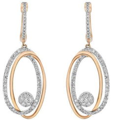 .68CT DIAMOND 14KT ROSE GOLD 3D FLOWER OVAL LOVE KNOT LEVERBACK HANGING EARRINGS