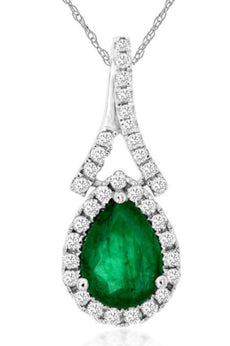 .83CT DIAMOND & AAA EMERALD 14KT WHITE GOLD ROUND & PEAR SHAPE FLOATING PENDANT