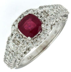 2.05CT DIAMOND & AAA RUBY 14KT WHITE GOLD CUSHION & ROUND HALO ENGAGEMENT RING