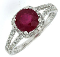 1.96CT DIAMOND & AAA RUBY 14KT WHITE GOLD 3D ROUND HALO SQUARE ENGAGEMENT RING