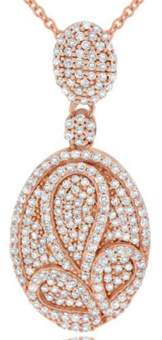 .64CT DIAMOND 14KT ROSE GOLD 3D CLASSIC MULTI LEAF OVAL FLORAL FLOATING PENDANT