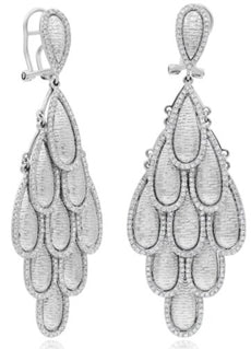 LARGE 2.80CT DIAMOND 14KT WHITE GOLD 3D MULTI TEAR DROP HANGING EARRINGS