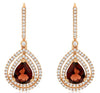 4.15CT DIAMOND & AAA GARNET 14KT ROSE GOLD PEAR SHAPE & ROUND HANGING EARRINGS