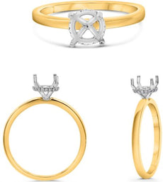 .04CT DIAMOND 14K 2 TONE GOLD ROUND 4 PRONG SOLITAIRE SEMI MOUNT ENGAGEMENT RING